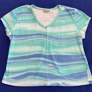 Field Gear aqua, blue and white cap sleeve T shirt XL
